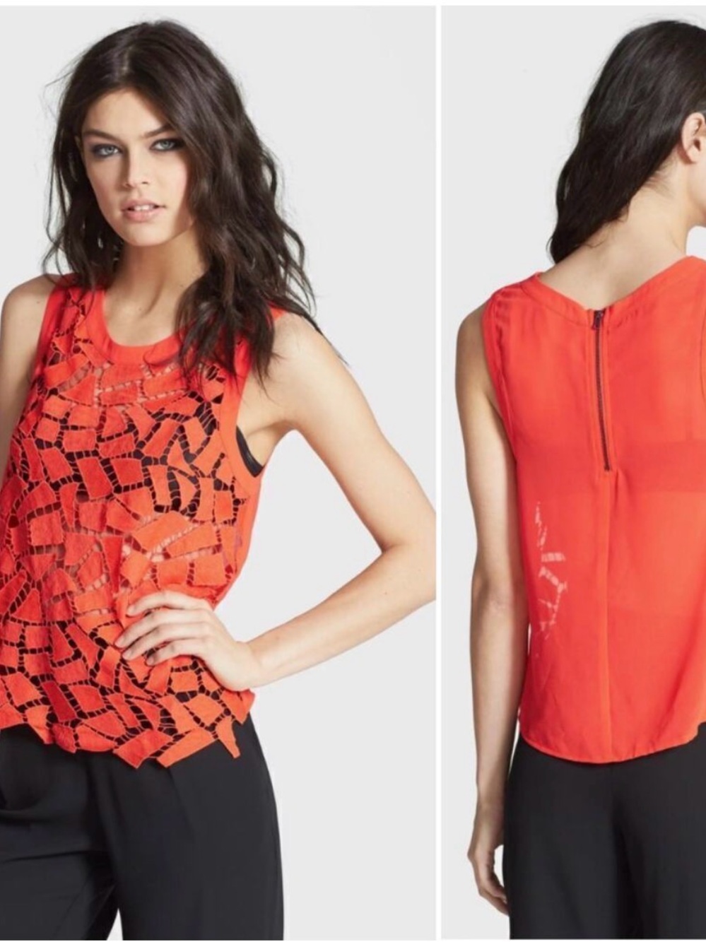 ASTR Geometric Crochet Front Scoop Neck Tank Top Open Knit Front